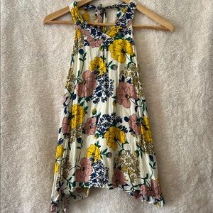 Floral Sleeveless Top - Yellow and Pink